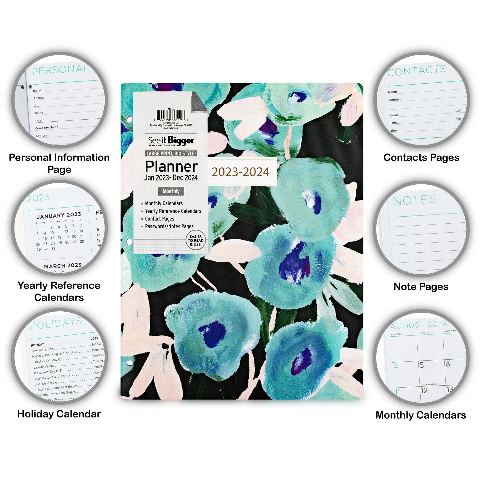 See It Bigger Monthly Planner,  (8.5" x 11") Teal