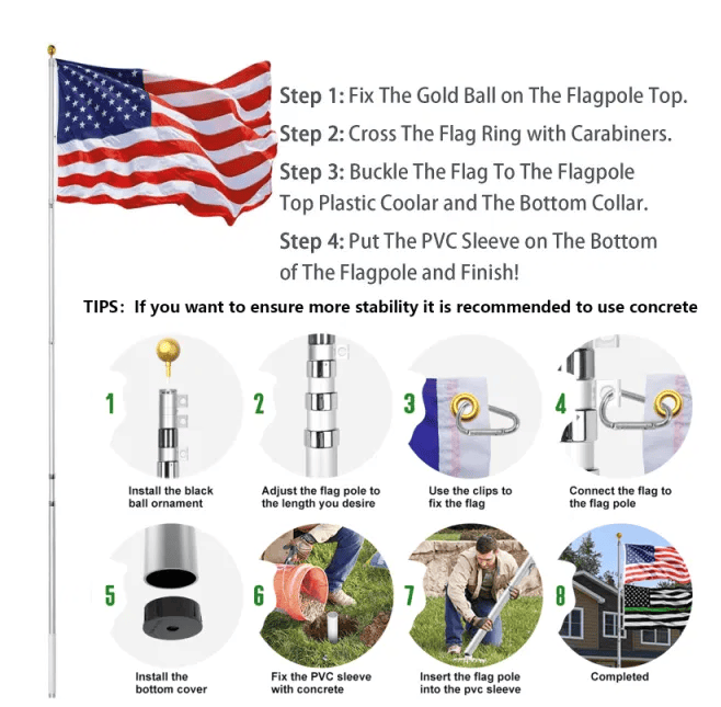 Aluminum Flagpole With US Flag And Ball