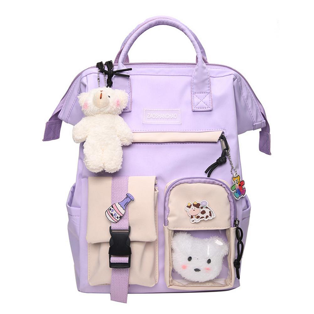 Preppy Purple Backpack Women Waterproof Candy Colors Backpacks Fancy High School Bags for Teenage Girl Cute Travel Rucksack